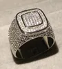 Hip Hop Micro Pave Sona Diamond Stones All Iced Bling Ring Big 925 Sterling Silver Rings For Men Sieraden Gift1361305