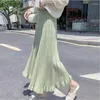 Jupes volants longues jupe d'automne hiver coréen style haute taille midi femmes gris élégant chic une ligne nervureuse verte