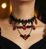 Colliers pendants Bijoux gothiques Rouge Bat Halloween Collier Lace Choker pour femmes Nightmare avant Noël Black superposé 20215709946
