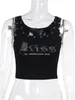 Tanks pour femmes Siménuelle Punk Style Rivet Sans Shevel Sleeve Top 90S GRUNGON SHINESTONE LETTRE SLIM Crops Summer Sum Basic Vest Y2K Streetwear