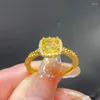 Cluster ringen kleine suiker geel kristal edelsteen ring licht luxe super flash niche geavanceerd verstelbaar cadeau voor vrouwen vriendin