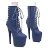 Boots Leecabe 17cm / 7 pouces bleu avec des chaussures de pole dance de couleur rose clair