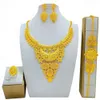 Indische Mode heißer Verkauf Spiegel Set Braut Schmuck Sand Gold Halskette Armband Ringohrringe Ohrringe