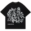 2024 harajuku dessin animé girl chat japonais kanji graphic t-shirt streetwear hommes t-shirt d'été