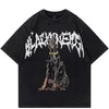 Trendy im American Style Trendy gewaschener Kurzärmel-Männer-T-Shirt Retro Punk T-Shirt Street Kleidung Hip-Hop Hund Tierdruck Gothisch gewaschenes T-Shirt Harajuku