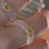 Parringar par smycken imitation jade blomma ring valentiner dag gåva kvinnliga tillbehör kinesisk stil ringrosa fingerring wx