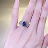 Cluster Rings 2024 S925 Silver 6 8mm French Lace Edge Sapphire Oval Ring Fashion Romantic Style