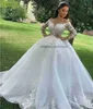 Sparkly Wedding Dress Sheer V-neck Long Sleeves 2023 Lace Appliqus Beaded Pageant Bridal Gowns Custom Made Robe De Mariage