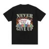 Męskie koszulki 2024 Funny Never Give Up Meme Graphic T-Shirt Men Ubrania moda Hip Hop vintage krótkie koszulki bawełniane T240506