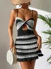 Zomer vrouwen strandkleding sexy gestreepte haak tuniek strand wrap korte jurk badmode gebreide zwempak cover-ups bikini dekking