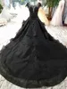 Novo vestido de bola de luxo de chegada vestido de noiva preto 2020 Tribunal Gótica Vintage Non White Bridal GOWNS PRICNESS LONGA TREM TRIMEIRA MANEIRAS DE CAP