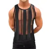 2024 Summer Mens Streatwear Tops Sexy Transparent Hollow Out Mesh Tops Men Stylish Slim Fit leemves