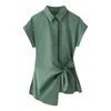 Bluzki damskie UNIZER2024 Spring Product swobodny wszechstronny krótki rękaw Slim Fit z węzłem detale poplina