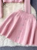 Платье с двумя частями Singreiny Japan стиль жемчужины вязаные костюмы скрытые грудные карманы кардиган+мини -плиссированные юбки с линией Women SWT Strtwear Sets Y240508