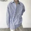 Incerun Tops Corée Mens Mens Striped Patchwork Design Shirts Streetwear Streetwear mâle Blouse à manches longues S-5XL 240509