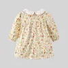 Robes de fille Labi Baby Girls Robe Broidered Ruffle Collar Sweetheart Robe Automne Fleur Imprimé Long Manche à manches