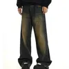 Jeans masculinos masculinos calças de calça sólida de cor sólida e reta de uma perna reta elegante y2k moda streetwear confortável