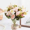 Decoratieve bloemen kransen Silk Peonies Bouquet Artificial Flowers Kerstdecoraties voor Home Indoor Fake Flowers Foto Props Geschenk Rose Bouquet Wedding