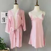 Kadınlar Robe Kadın Places Good Saten İpek Kimono Boşluk Elbise 2 PCS Cobe Set Yumuşak Ev Giysileri Gevşek Nightwear Yeni samimi iç çamaşırı