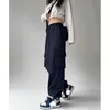 Kadın Pantolon Capris Kadın Y2K Strtwear Giyim Sıska Donanma Kargo Pantolonu Bollgy Geniş Bacak Pantolonları Swearpants 2023 Kore Giysileri Kadın Y240509