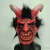 Maski imprezowe horror lucyfer twarz Red Devil Mask Rola Zagraj w Rogu Zwierzęta Lateksowiec Halloween Halloween Carnival Costume Props Q240508