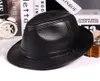Winter Leather Top Hats For adult British Gentlemen Wide Brim Stetson Fedoras Fitted Brown Male Polyester8048956