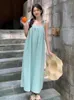 Abiti casual Summer Green Sleeveless Spegnere Donne lunghe Donne festivi Sexy Bandage Vintage Bandage Slip Fashion