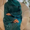 Vêtements ethniques Eid Ramadan Djellaba Satin Open Abaya Femmes musulmanes Maxi Robe Kimono Cardigan Islamic Jalabiya Dubai Turquie Kaftan Robe Robe Robe