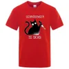 T-shirts masculins Schrodinger est mort noir chat mode T-shirt doux homme de haute qualité t-shirts coton court seve strt tops h240508