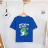 T-shirts Dinosaur Birthday Number Printed Shirt Kids 2-8 födelsedagsfest T-shirt pojke skjorta dino tema toppar kläder barn kort ärm tees t240509