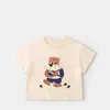 T-shirts 2024 Zomer Babymeisjes en jongens korte mouwen T-shirt Top van de lijn Childrens T-shirt Cartoon Gedrukte pullover Childrens Clothing Korean Stylel240509