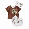 Kledingsets Babymeisje Baby Girl Boy Set Summer Casual Bull Print Short Sleeve Round Neck Tops Pants Head Band 3pcs Poddler Outfit