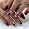 24 -stcs mode nep nagels druk op korte vierkante kop valse nail art groene luipaard print ontwerp artikicaal volledige cover nagel tips 240509