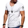 Herren-T-Shirts Neue Herren T-Shirt Solid Color Reißverschluss Pocket V-Ausschnitt Kurzschlärm T-Shirt-Set Plus-Size-T-Shirt Summer Top 2021 S-5xl D240509