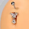 Navel Rings 1PC Stainless Steel Fashion Shiny Butterfly Flower Zircon Pendant Belly Button Ring Beautiful Navel Piercing Sexy Body Jewelry d240509