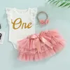 Giyim Setleri Bebek Kız İlk Doğum Günü Kıyamet Silyesi Dantel Romper Tutu etek Seti Head Band H240508