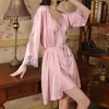 Robe feminino 2pcs Nighty Robe para mulheres cetim de cetim para dormir sexy renda de retalhos