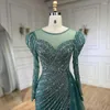 Parti Elbiseleri Serene Hill 2024 Arapça Turkuaz Denizkızı Split Boncuklu Dubai Kadınlar İçin Uzun Akşam Elbiseleri Düğün LA72448