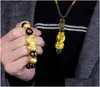 Bracelets de charme bracelets de charme 1 ensemble Black Obsidian Stone Beads Bracelet Collier richesse Bonne chance Bijoux Cadeau pour anniversaire