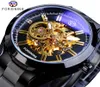 Forsiner Steampunk Mechanical Watch Mens Automatic Skeleton Black Noir en acier inoxydable Busine.