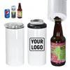 NEW 16oz 4 in 1 Sublimation white Cooler with opener White Blank Tumblers With 2 Lids Stainless Steel cola Can cooler Double Insulated Cold beer coolers