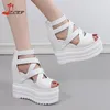 Sandals Summer Wedges Thick Bottom Women Fashion Platform Increase Height Peep Toe 13cm Super High Heels Black White