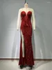 Robes décontractées Robe de fête de luxe pour femmes sexy les couches ouvertes sans manches rouges paillettes Sparky Maxi longues robes de soirée d'anniversaire