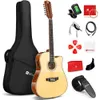 Guitare Vangoa 12 String: Guitare acoustique Electric 12 String pour débutants, adolescents, adultes - 42 pouces Corps Sapele pleine grandeur avec finition brillante naturelle