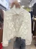 Women's Blouses Fashion Embroidery Beading Design Casual Shirts Cascading Ruffles Patchwork Long Sleeve Top Akkmatch Luxury Camisas