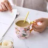 Becher kreatives Ölmalerei Blume Vogel Rosa Keramik Kaffee Milch Wasser trinken Tee Party Home Getränke Dekor Geschenke