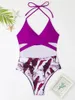 Kvinnors badkläder 2024 Cross Print Two Piece High midja Bikini Kvinnliga Swimsuit Purple Bather Bading Swimming Strandkläder Summer
