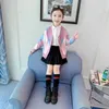 Uppsättningar Rainbow Sticked Cardigan Girl Autumn and Winter Sweet Kawai tröja Jacka Korean Button Q240508