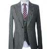 Costumes masculins 2024 Arrivée Slim Fit Grey Stripe Linen Business For Hommes Notched Abeld Groom Tuxedo Wedd