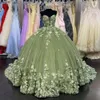 Angelsbridep Green Ball Robes Robes Perles chérie 3d Floral Brithday Dance Party Vestidos de Quinceanera 0509